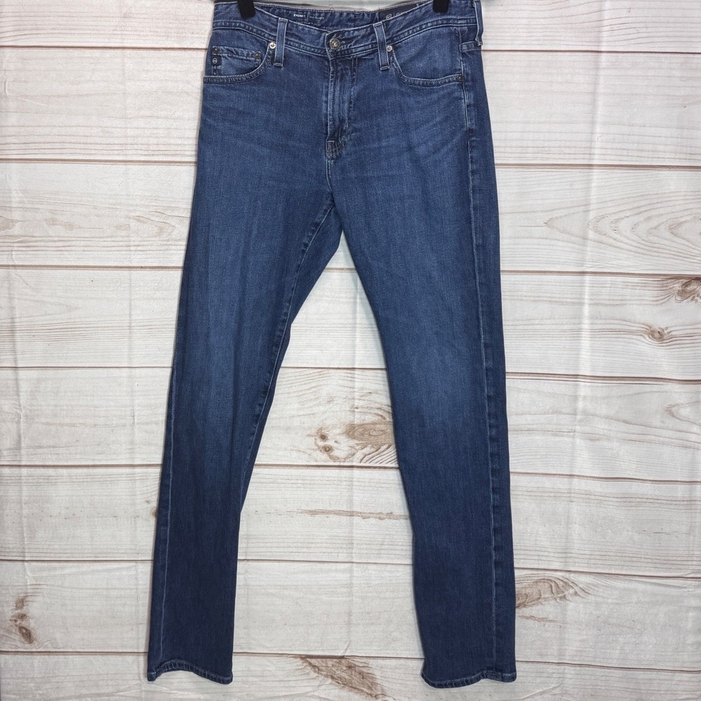 AG Adriano Goldschmied Everett Slim Straight Jeans Blue Japanese Fabric Mens